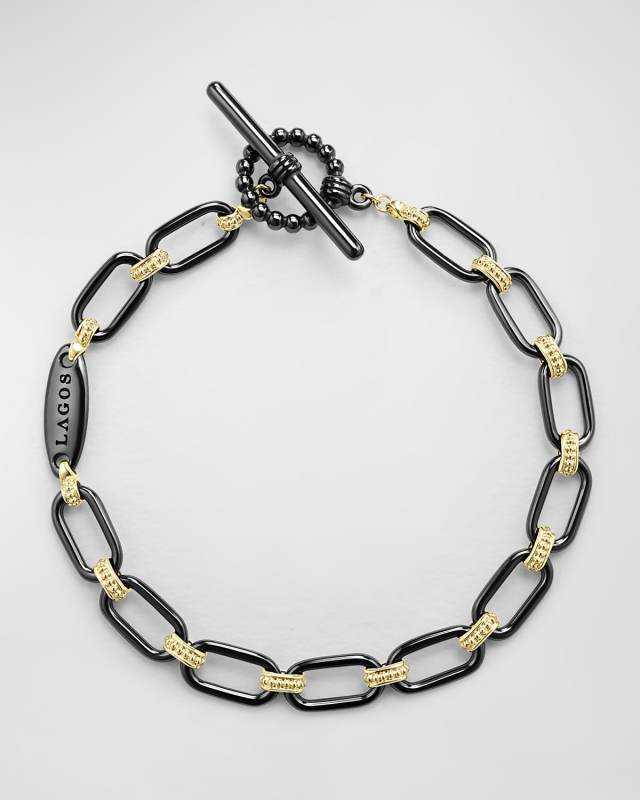 18K Signature Caviar Black Ceramic Links 12x6mm Toggle Bracelet
