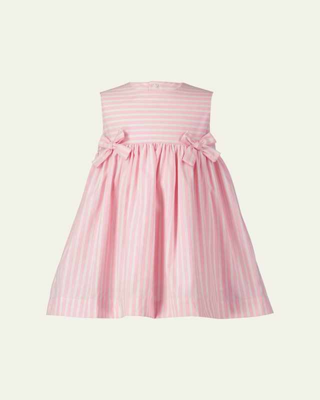 Girl's Bow Stripe Sleeveless Cotton Dress, Size 2-