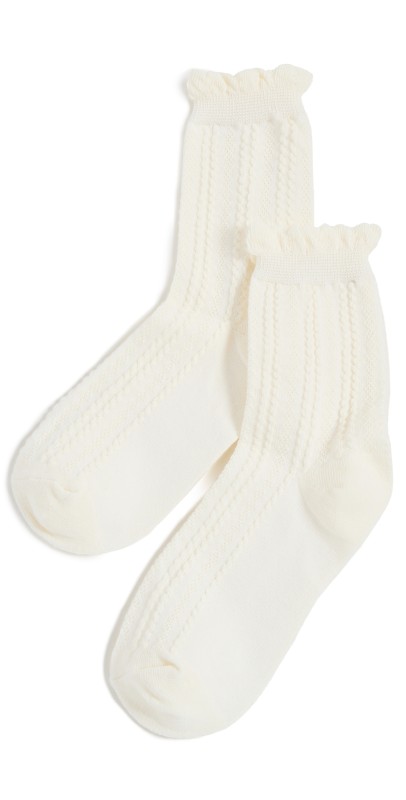 Stems Pointelle Crew Socks Whit