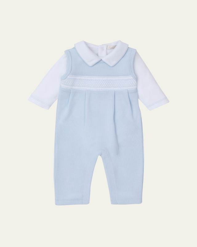 Boy's Punto Ingles Hand Smocked Overall Set, Size 3M-9