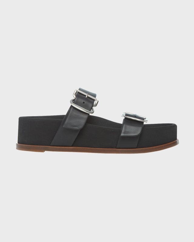 Wren Leather Dual-Buckle Slide Sandals