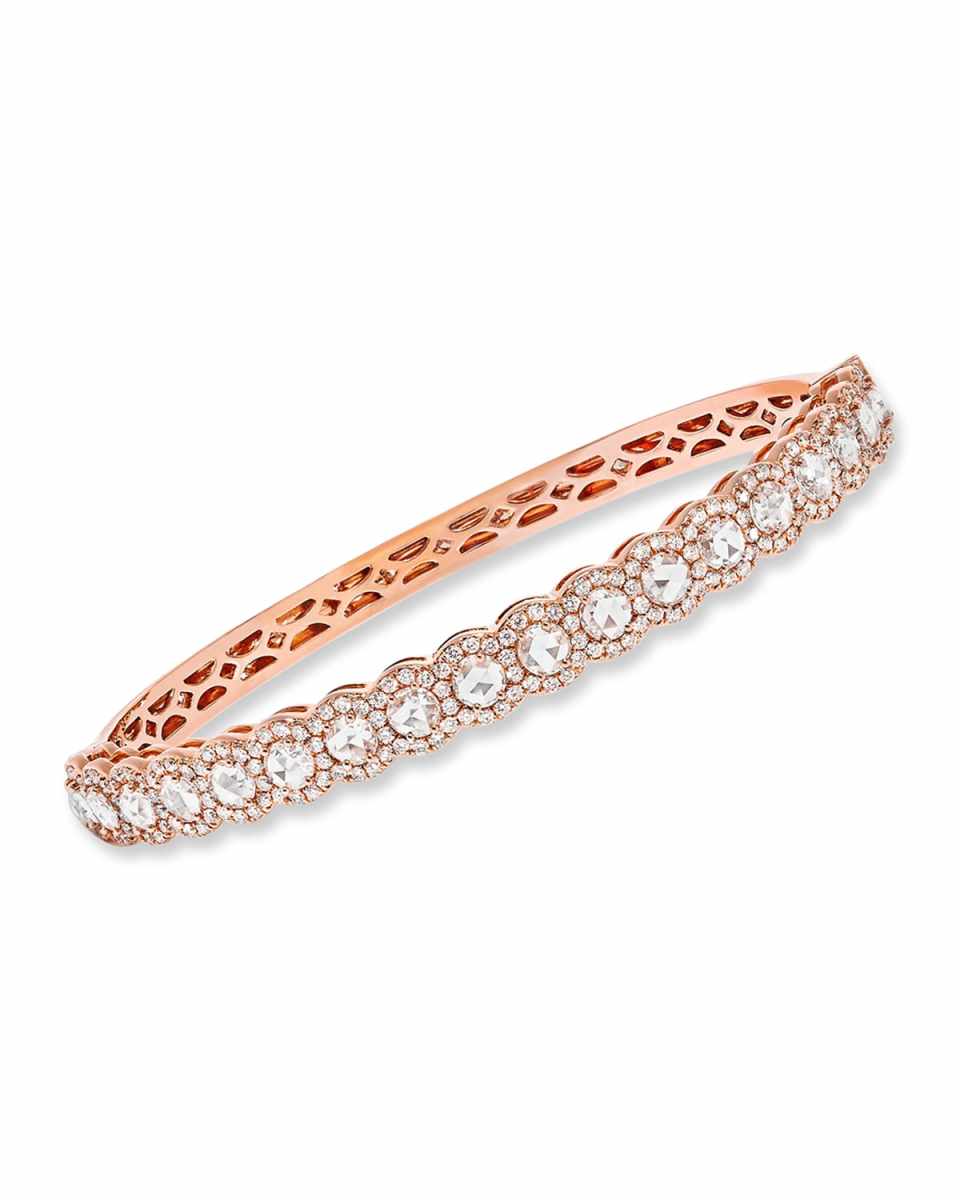 18k Rose Gold Half Scalloped & Scattered Diamond Bangle