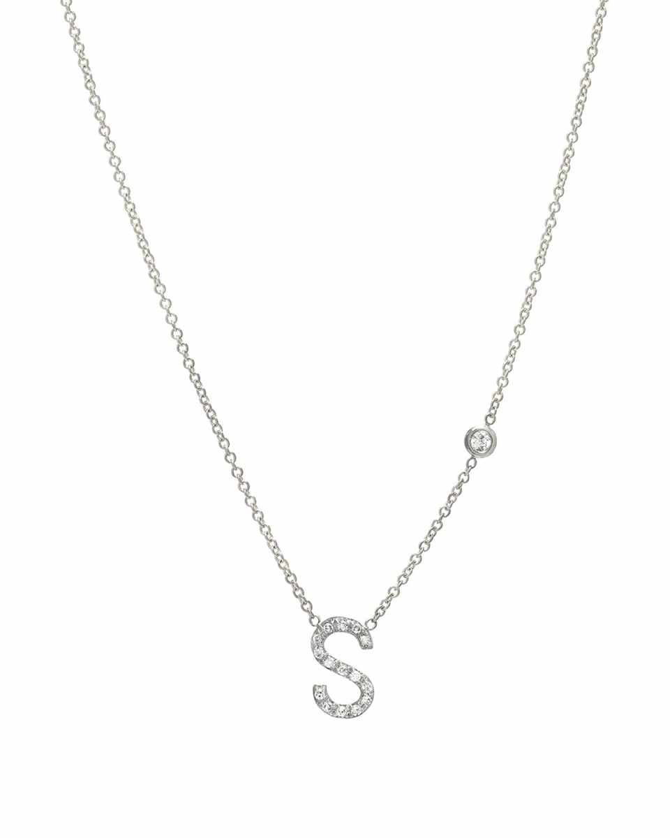 14k White Gold Personalized Diamond Initial & Bezel Necklace