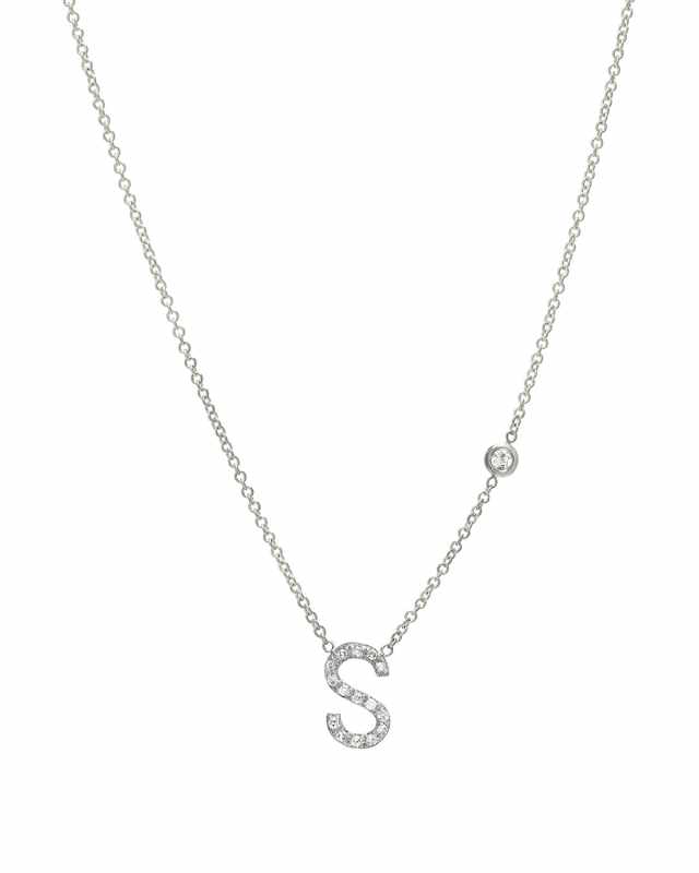 14k White Gold Personalized Diamond Initial & Bezel Necklace