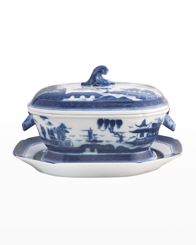 Blue Canton Octagonal Tureen & Stand