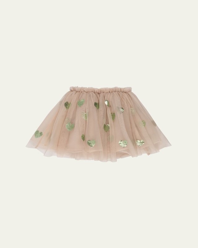 Girl's Yvonne Sequin Heart Tulle Skirt, Size 12M-4