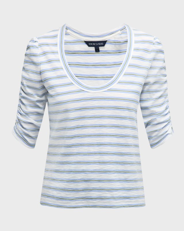Netto Stripe Ruched-Sleeve T