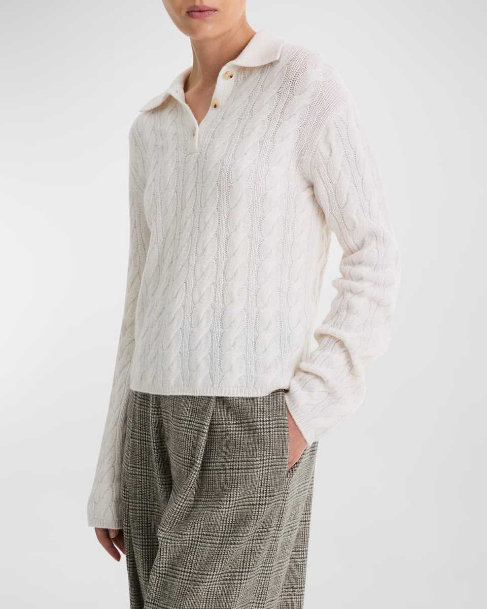 Wool and Cashmere Cable-Knit Polo Sweat