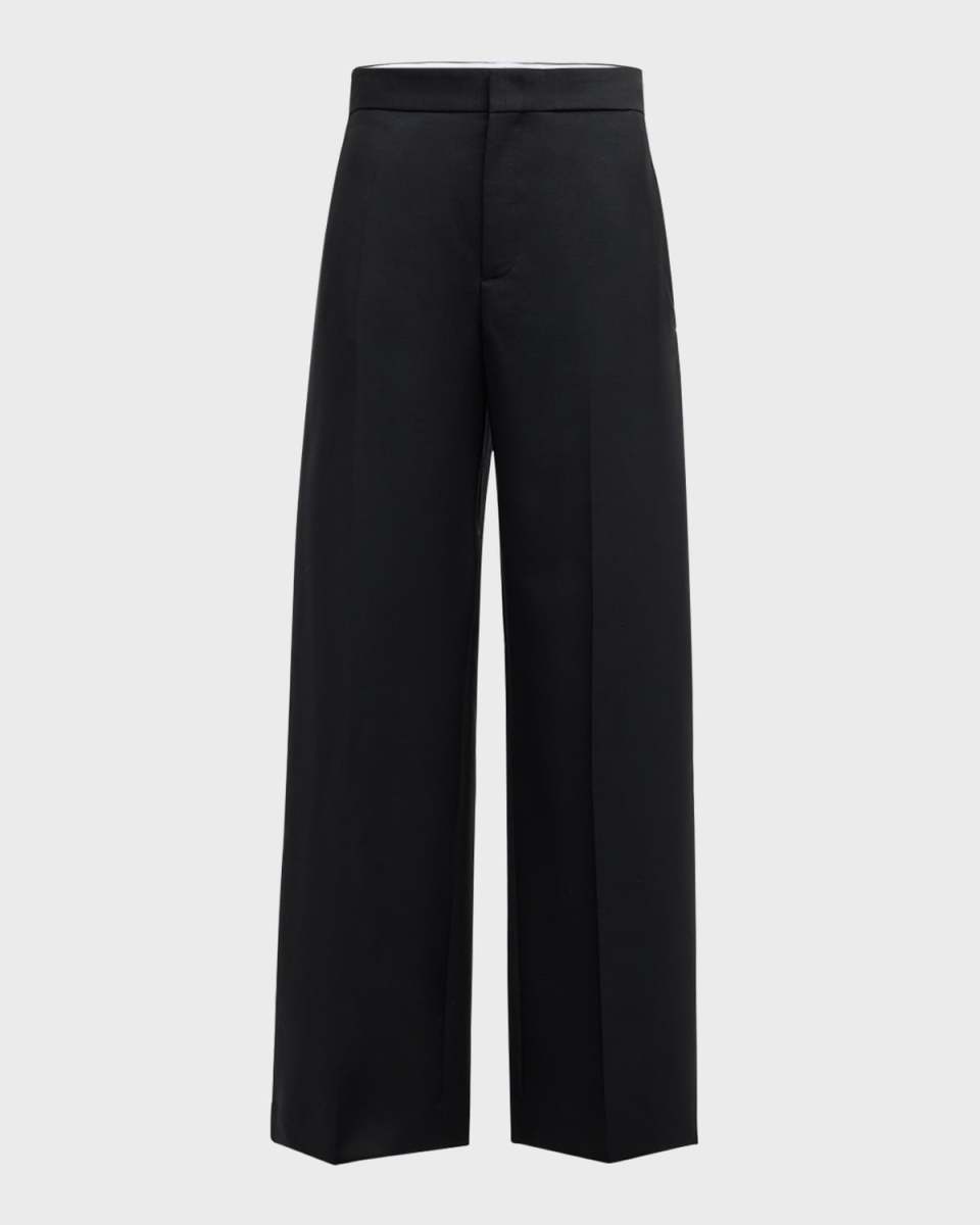 Mid-Rise Side Pleat Wide-Leg Tailored Trousers
