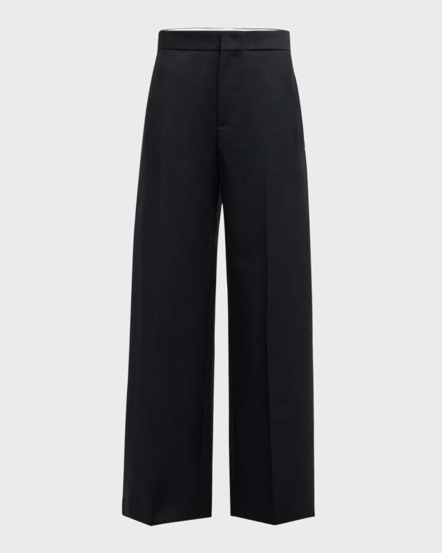 Mid-Rise Side Pleat Wide-Leg Tailored Trousers