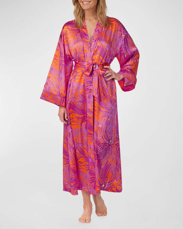 Floral-Print Silk Satin Maxi Rob