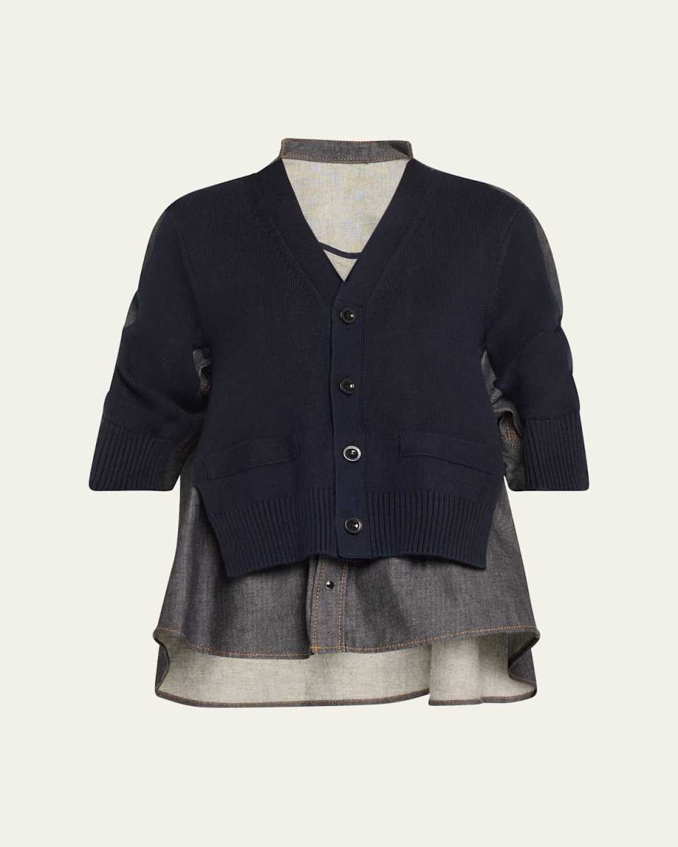 Hybrid Denim Top with Cardigan Overlay
