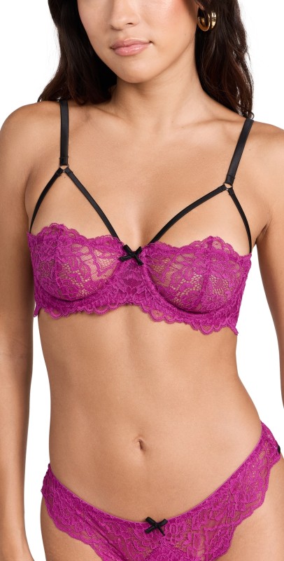 Fleur du Mal Roxy Lace Half Cup Bra Magenta