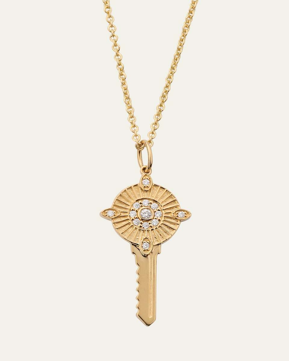 14K Yellow Gold Medium Tiffany Chain Necklace with Protection Key Charm