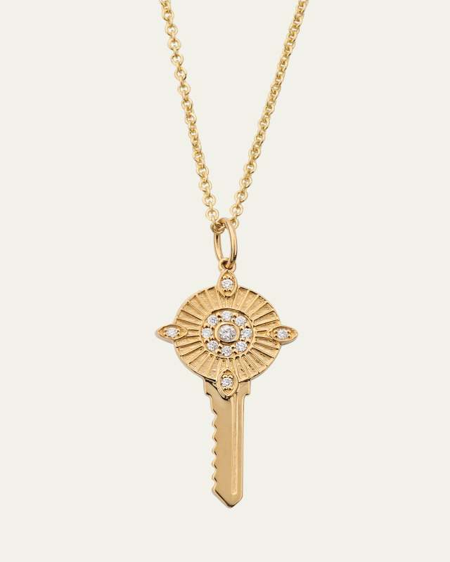 14K Yellow Gold Medium Tiffany Chain Necklace with Protection Key Charm