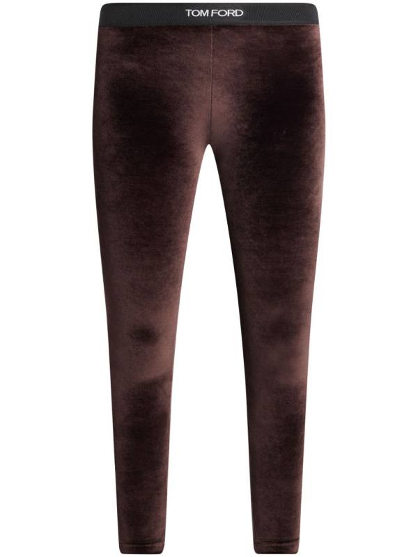 logo-waistband velvet leggings