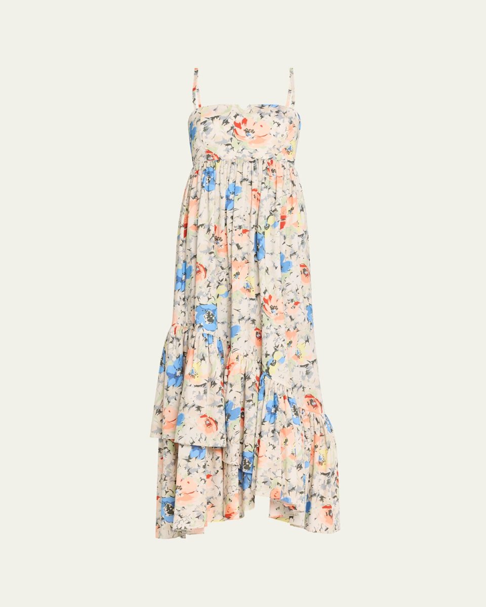 Painted Garden Hailey Tie-Back Ruffled Midi Empire Dress