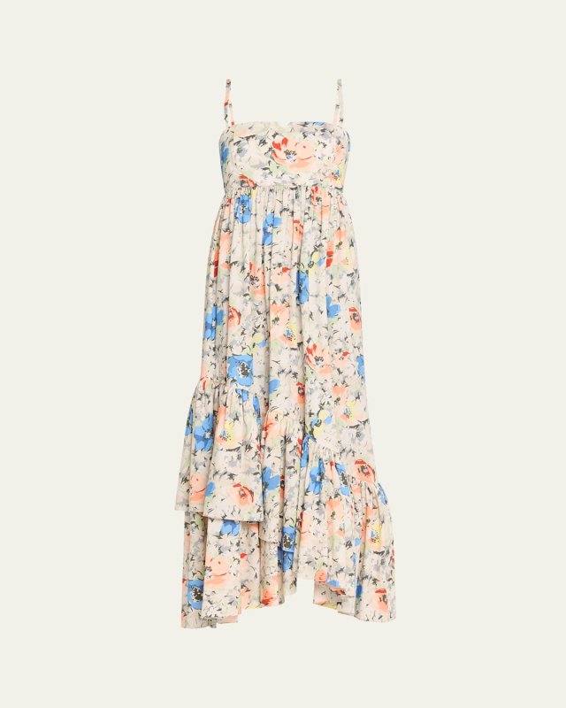 Painted Garden Hailey Tie-Back Ruffled Midi Empire Dress
