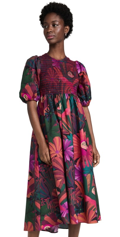 FARM Rio Bird Flowers Midi Dress Bird Flowers