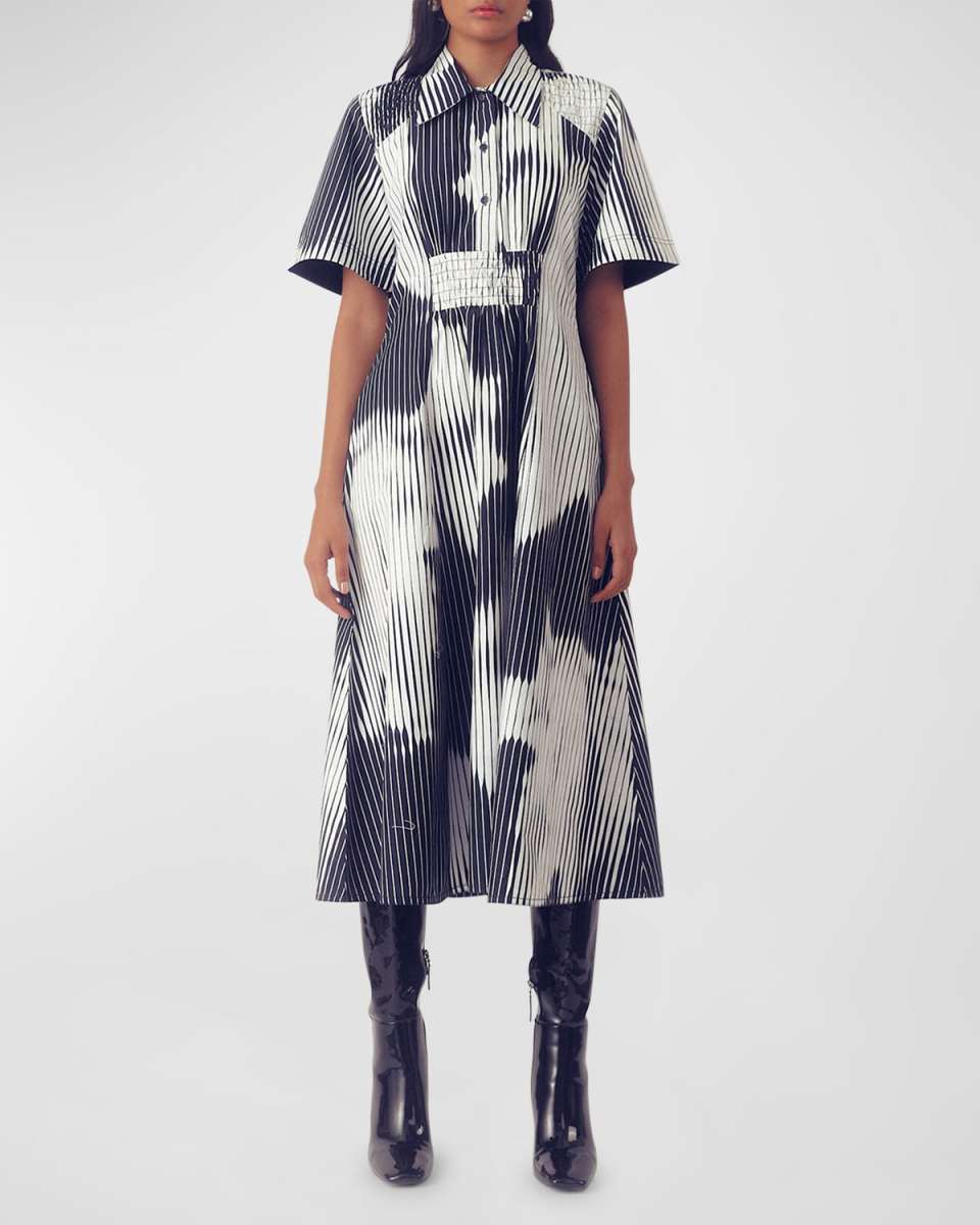 Elevated Striped Cotton Midi Shirtdress