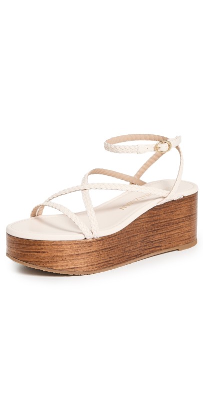 Stuart Weitzman Wovette Wedge Sandals Seashell/Walnut