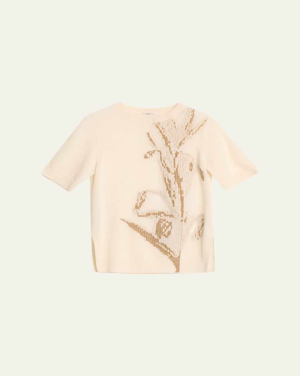 Crewneck Floral Intarsia Cashmere Sweater