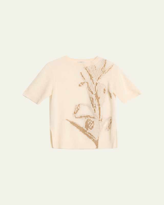 Crewneck Floral Intarsia Cashmere Sweater
