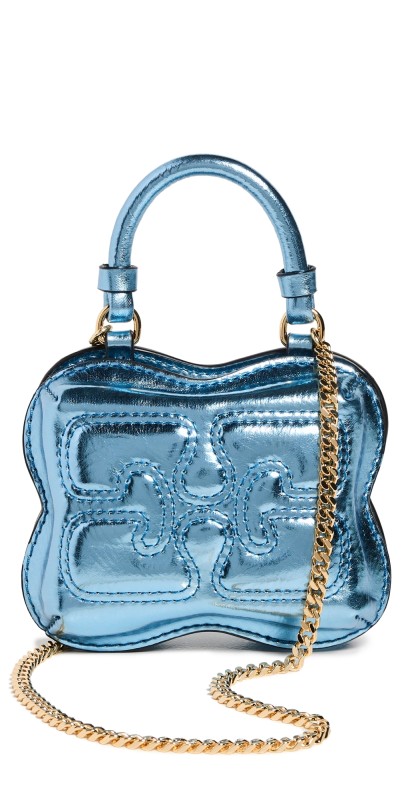 GANNI Nano Metallic Butterfly Crossbody Bag Blue Curacao
