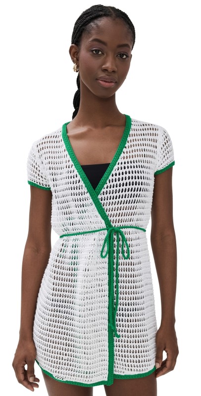 STAUD Spritz Dress White With Green Trim