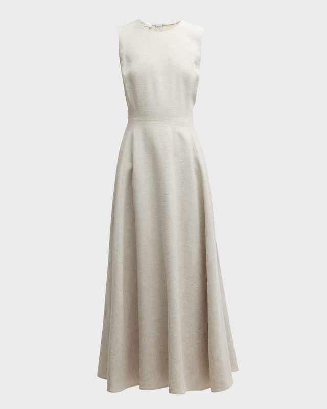 Sleeveless A-Line Linen-Blend Midi Dress