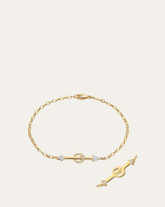 18K YELLOW GOLD STRENGTH ARROW POESY BRACELET WITH TRILLION, PRINCESS CUT AND DIAMONDS