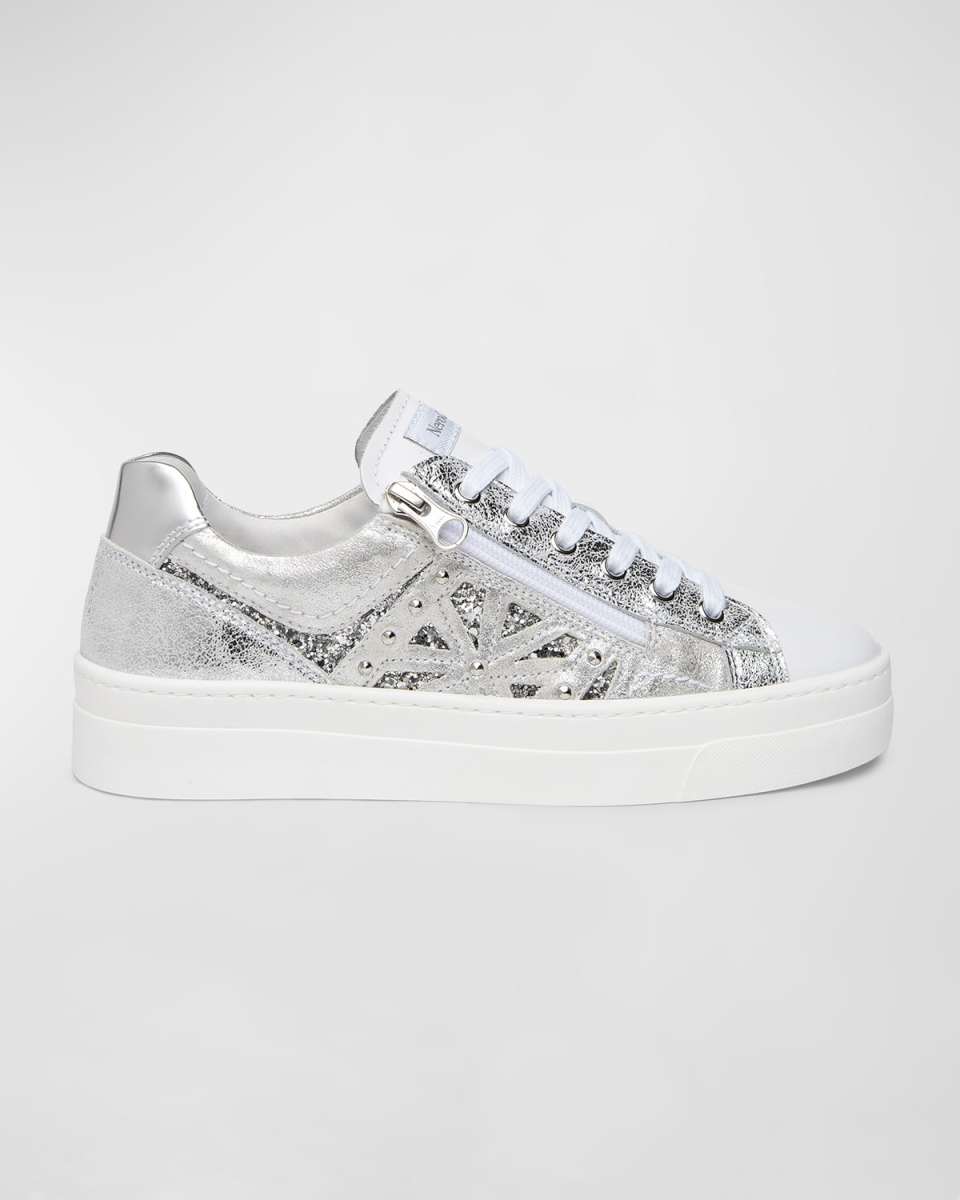 Metallic Zip Cutout Glitter Sneakers