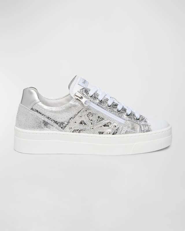 Metallic Zip Cutout Glitter Sneakers