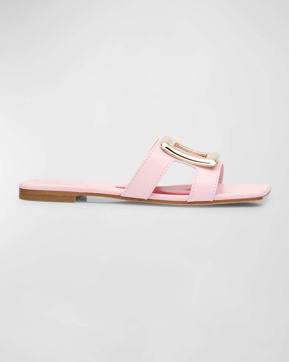 Leather Buckle Flat Slide Sandals