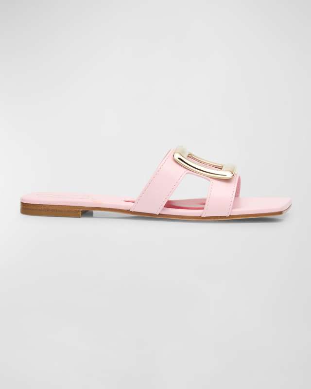 Leather Buckle Flat Slide Sandals