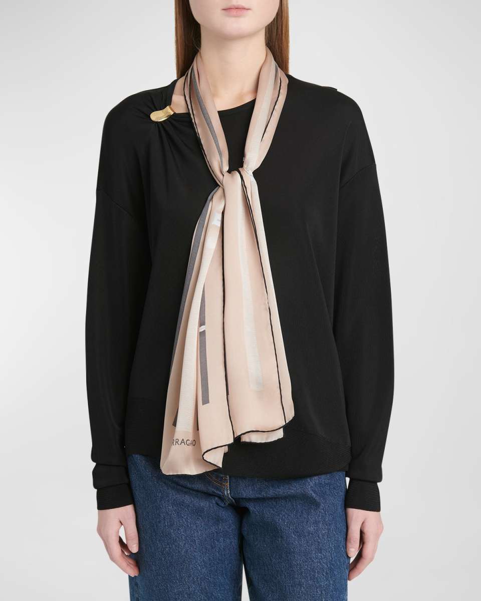 Ribbon Print Silk Scarf