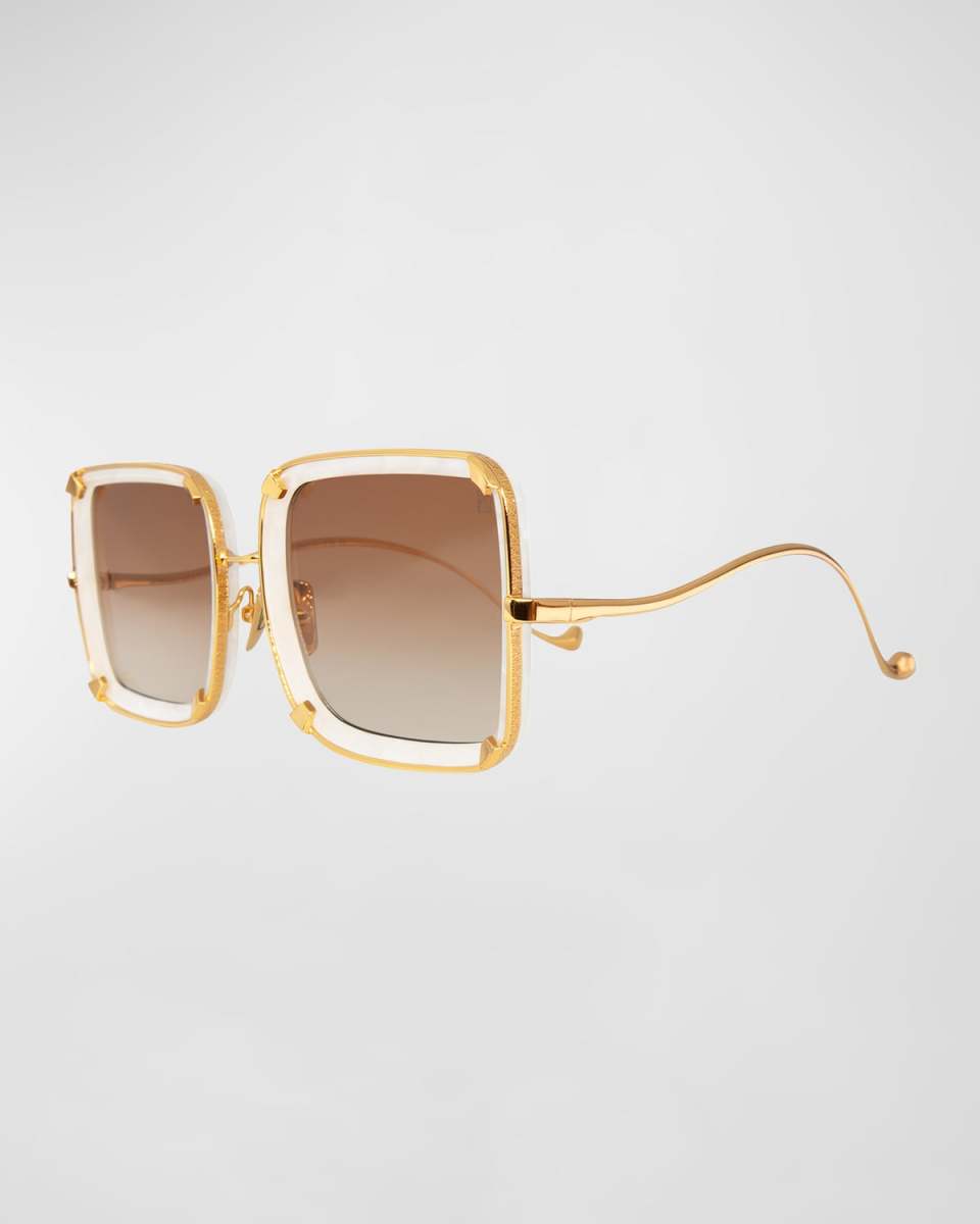 White Moon Mixed-Media Square Sunglasses