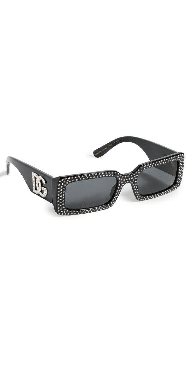Dolce & Gabbana Narrow Rectangular Sunglasses Black/Dark Grey