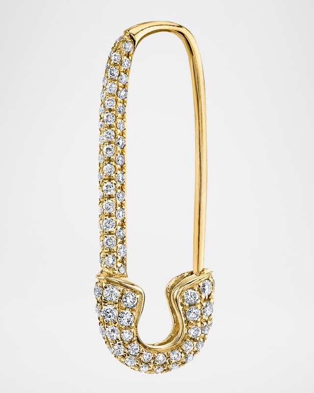 18K Yellow Gold Diamond Safety Pin Earring, Single (Right)