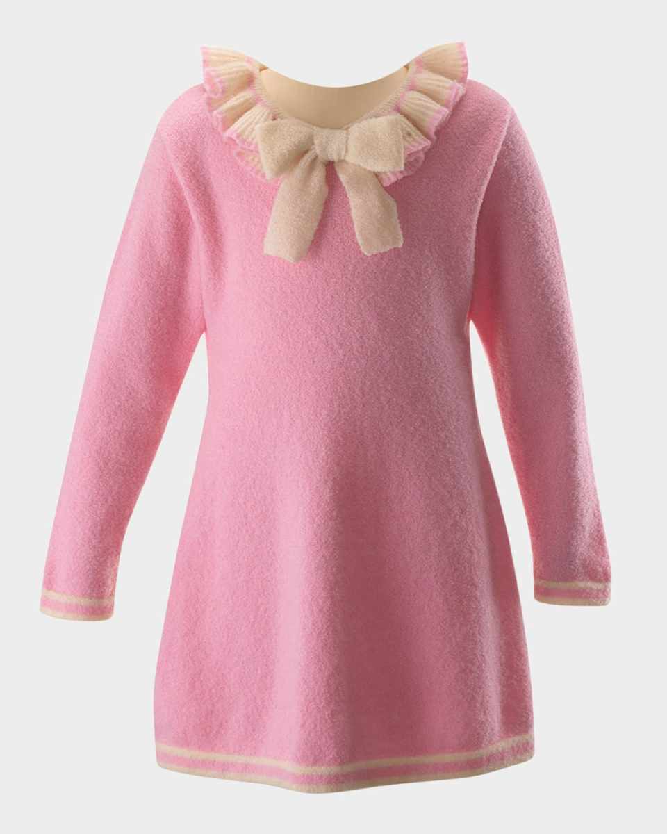 Girl's Boucle Sparkle Dress W/ Bow, Size 2-14