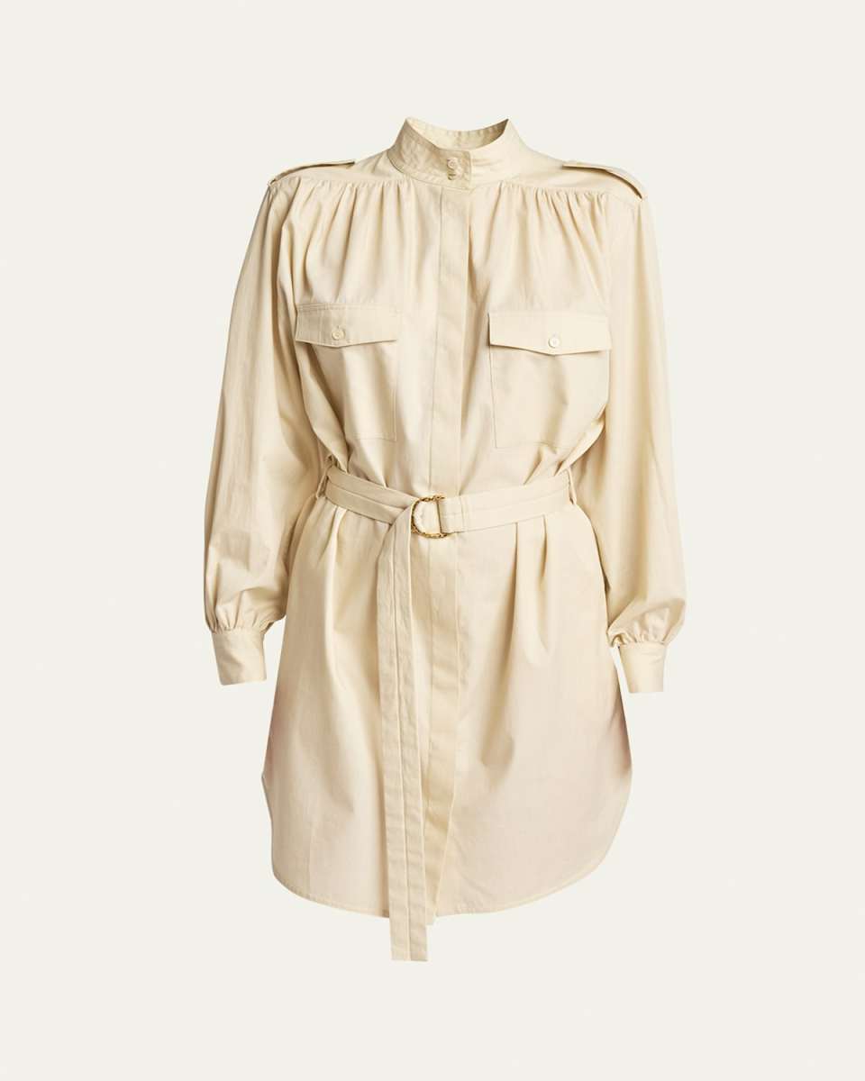 D-Ring Belted Short Cotton Poplin Shirt Dress