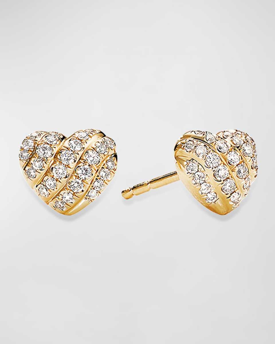 18K Yellow Gold Diamond Heart Stud Earrings