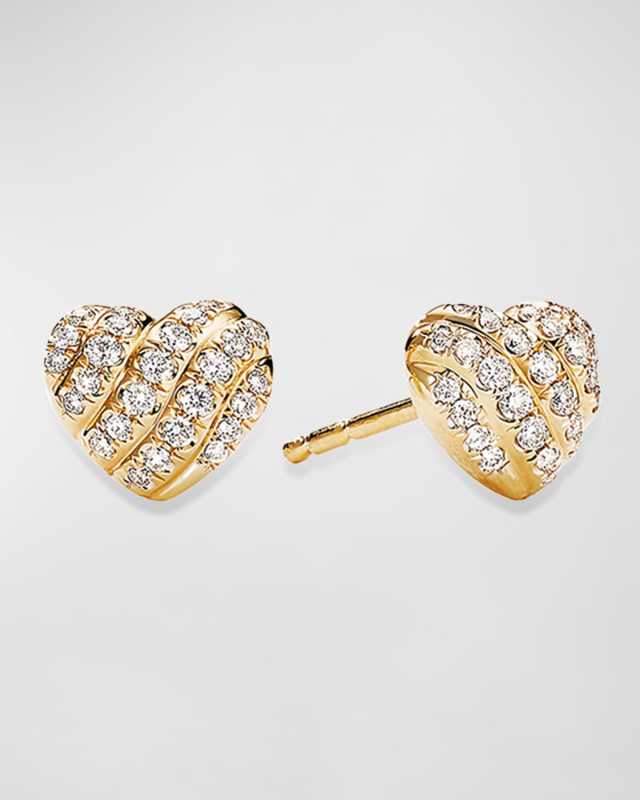 18K Yellow Gold Diamond Heart Stud Earrings