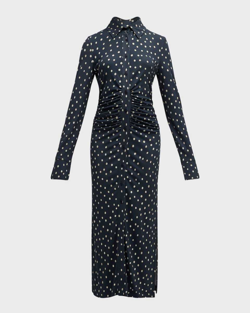 Claudia Polka Dot Gathered Midi Dress