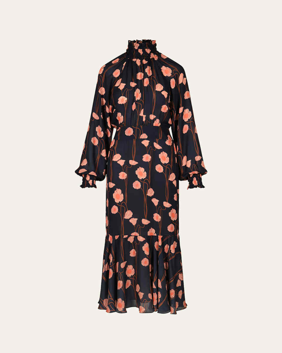 Sublime Floral-Print Long-Sleeve Ankle Dress