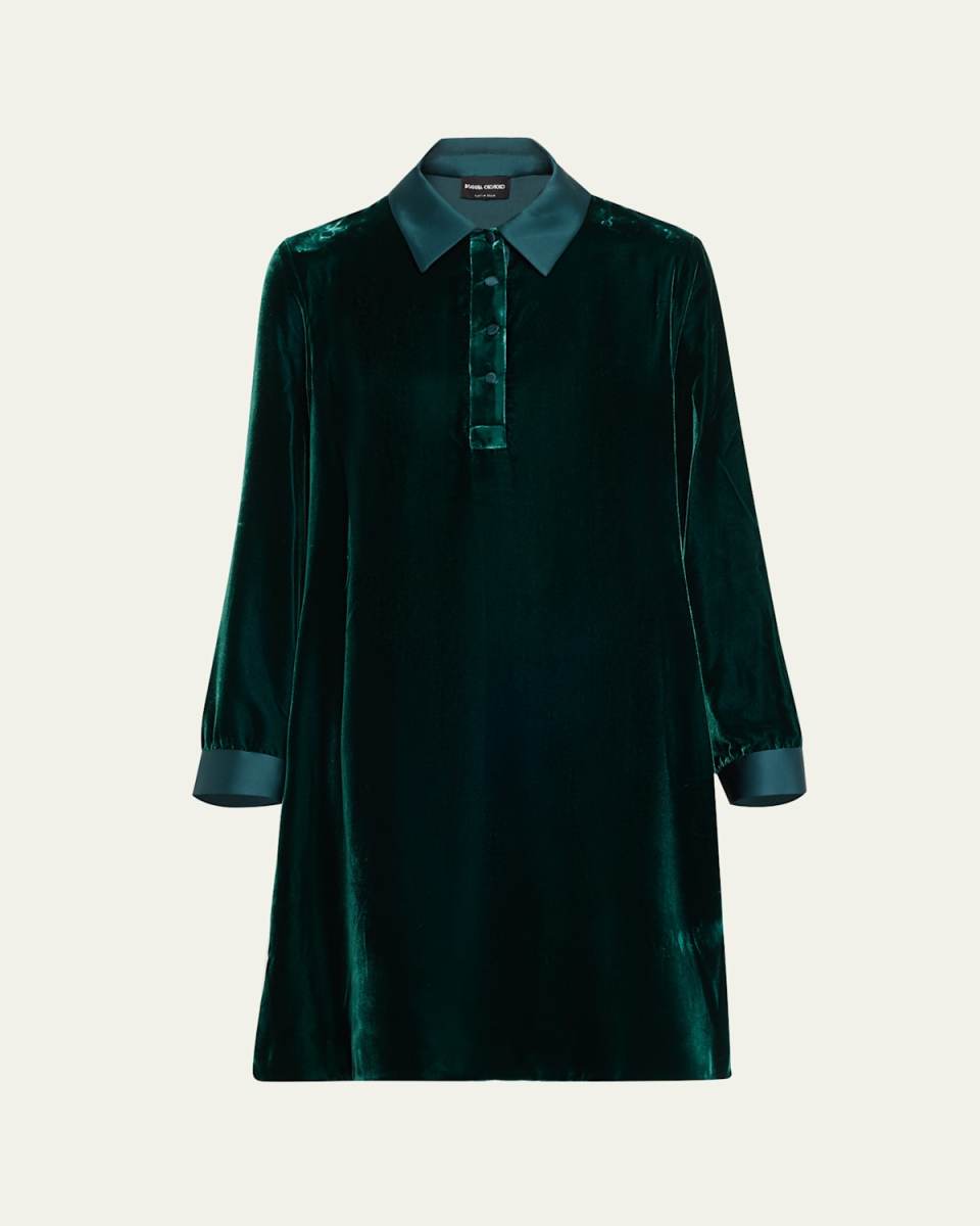 Velvet Collared Short Shirt Dress