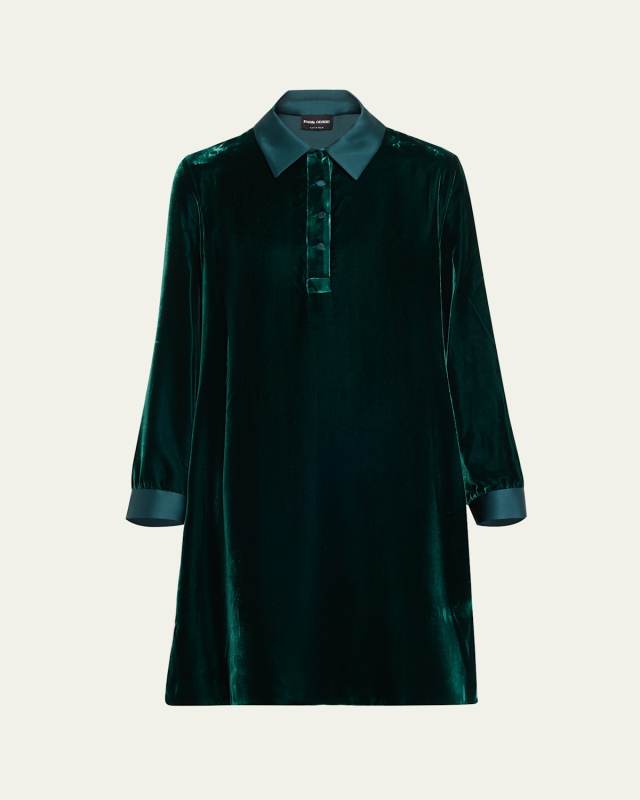 Velvet Collared Short Shirt Dress