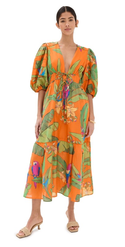 FARM Rio Fresh Macaws Orange Midi Dress Fresh Macaws Orange