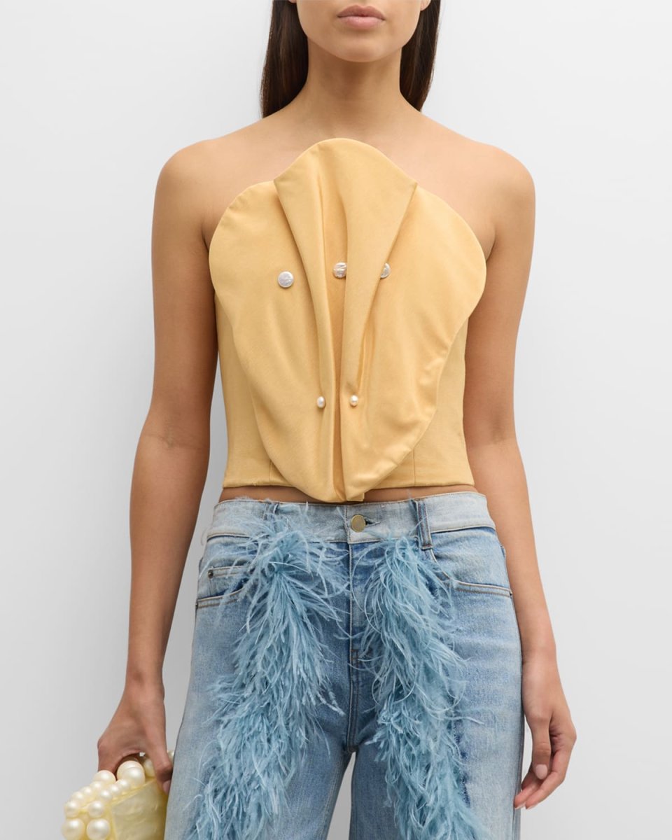 Luis Beaded Scalloped Strapless Bustier Top