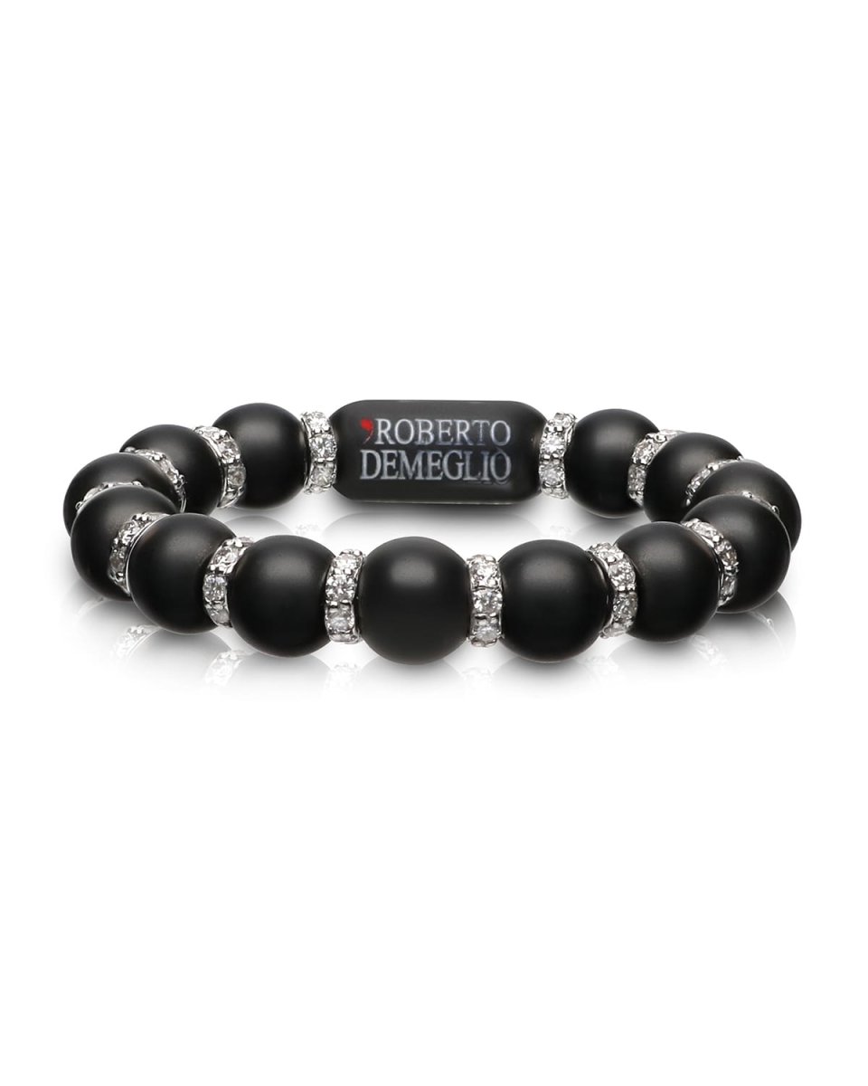 Sfera Ceramic and 18K White Gold Diamond Rondelle Stretch Bracelet, Black